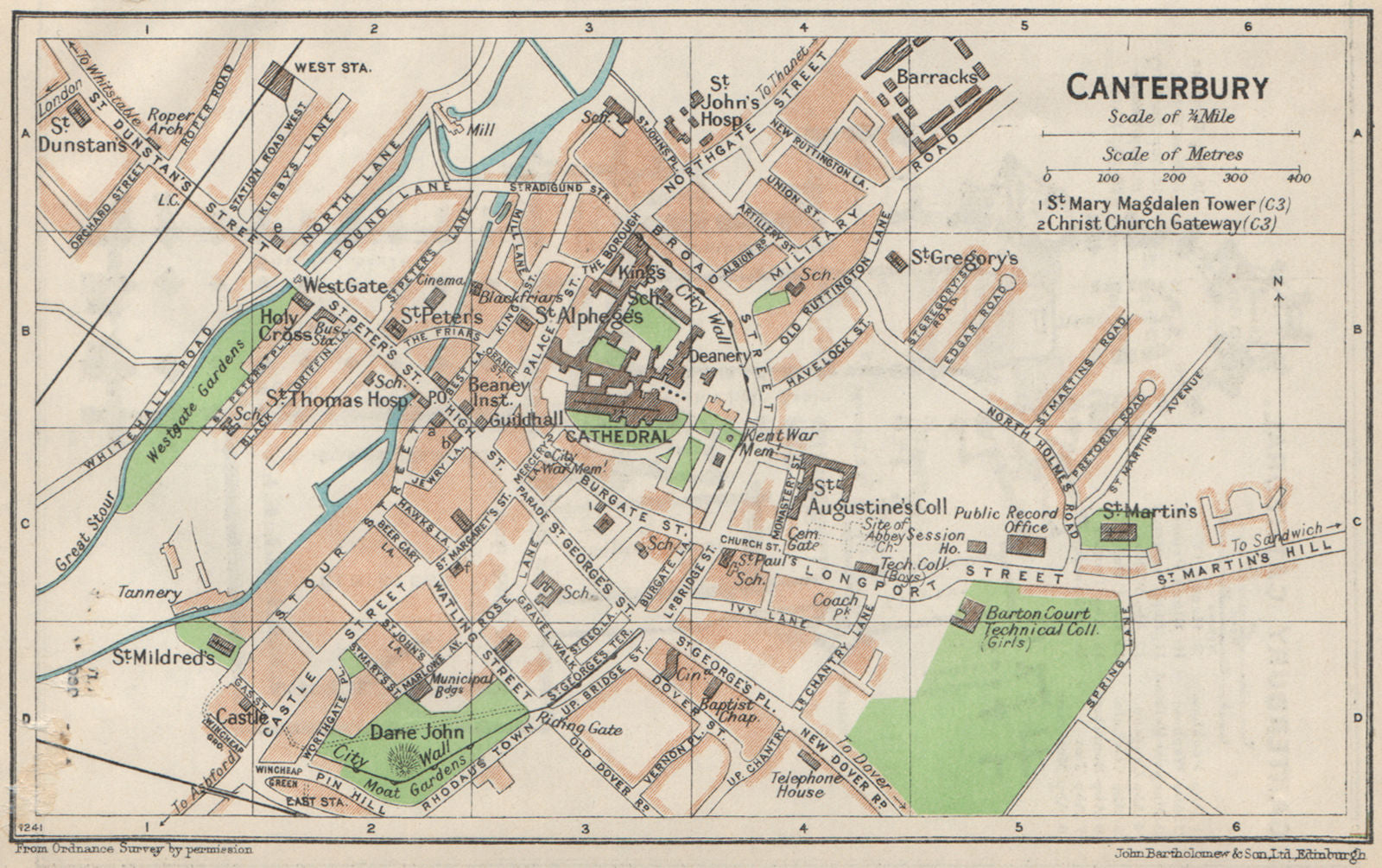 CANTERBURY. Vintage town city map plan. Kent 1957 old vintage chart